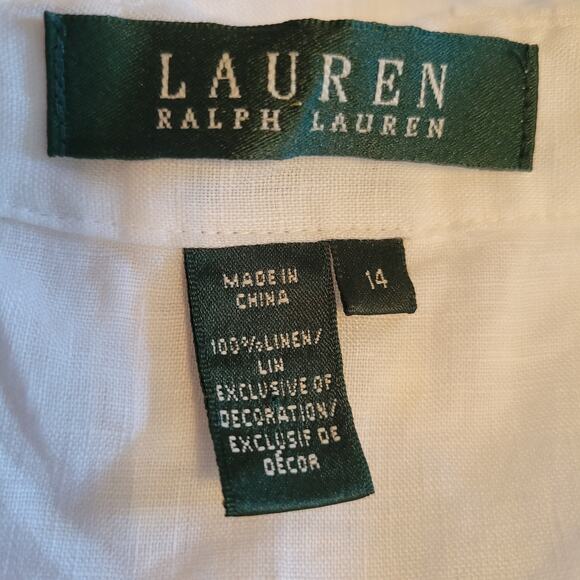 Lauren Ralph Lauren Frill 100% Linen Sleeveless Button Dress & Cotton Slip Sz 14 - Picture 2 of 10